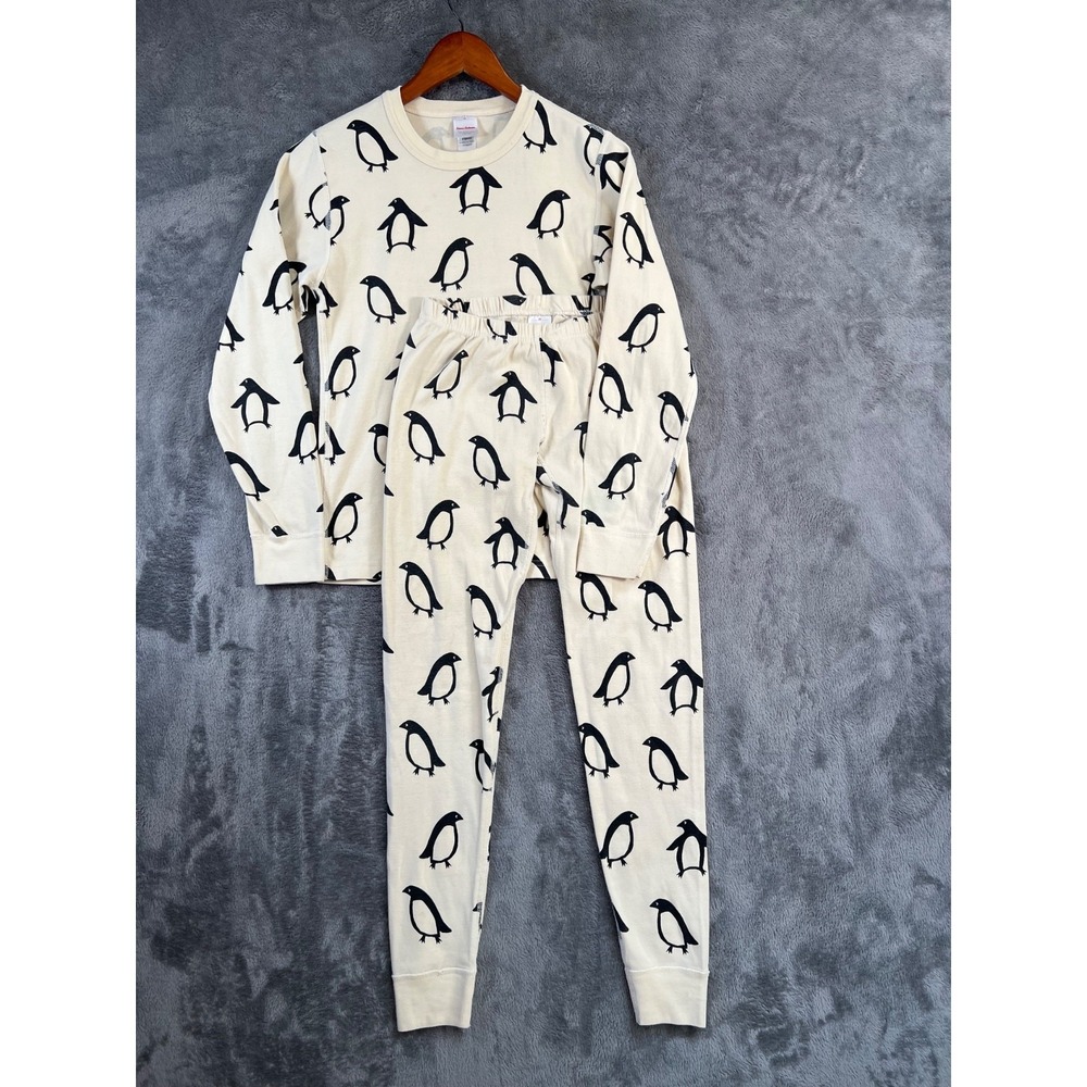 Hanna Andersson Pajama Set Womens XS Penguin Print Ivory Organic Cotton